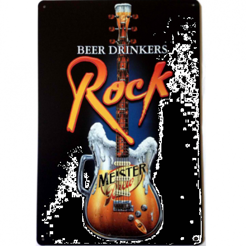 Beer Drinkers ROCK Guitar Cup Metal Tin Sign
