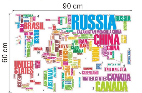 Large World Map Wall Stickers